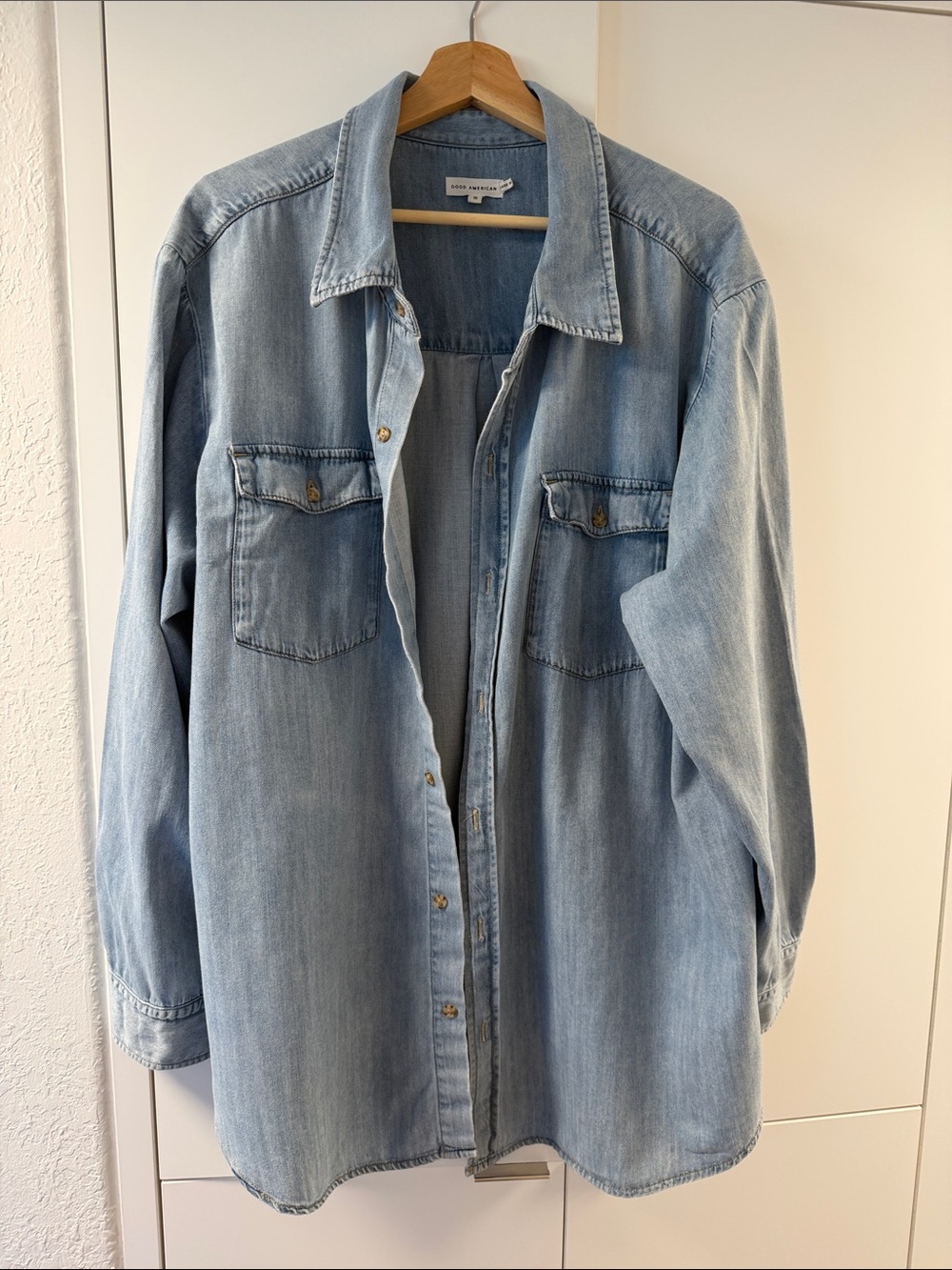 Good American Light Wash Denim Shirt - Classic Shirt Style